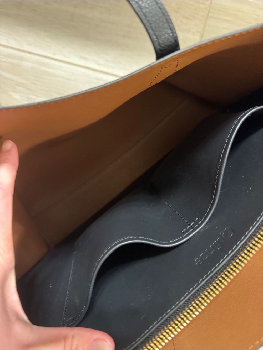 Quince Black Leather Triple Compartment Tote - Picture 4 of 6